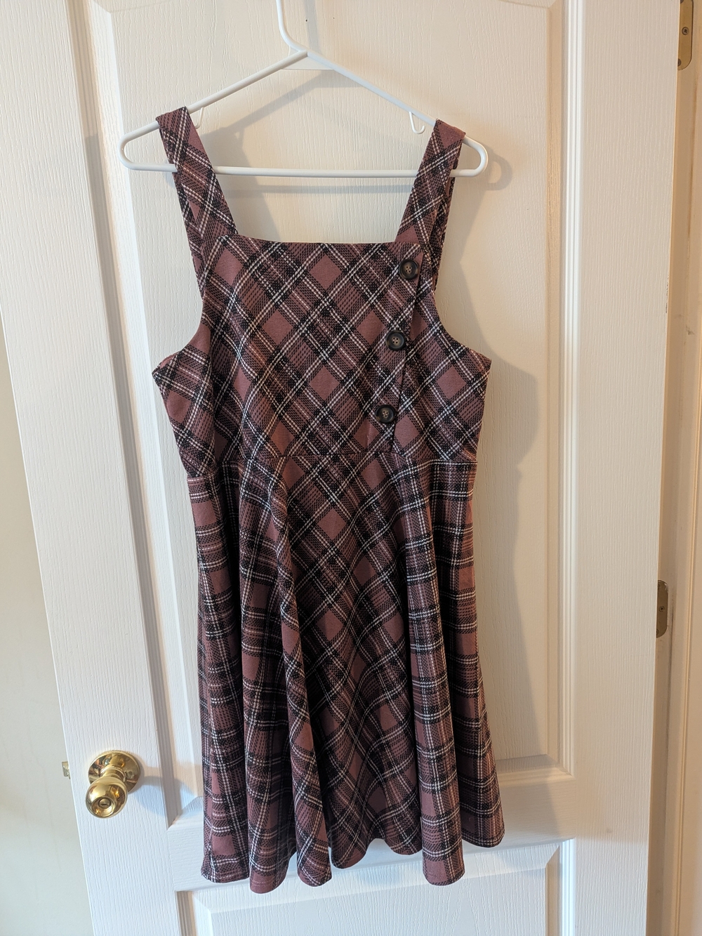 Knitworks Mauve Pink Plaid Pinafore Dress
